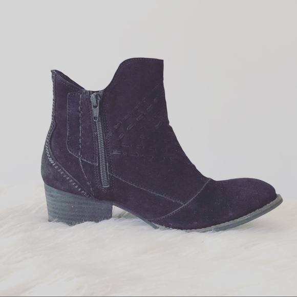 ➕➕ Black Leather Suede Cutout Ankle Boots Booties - Picture 3 of 8